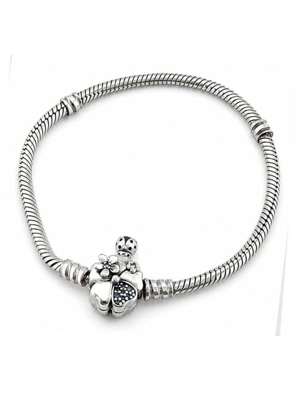 Created White Sapphire Heart Charm Bracelet .925 Sterling Silver